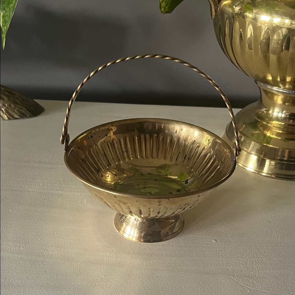 Elegant vintage brass Metal Basket MCM